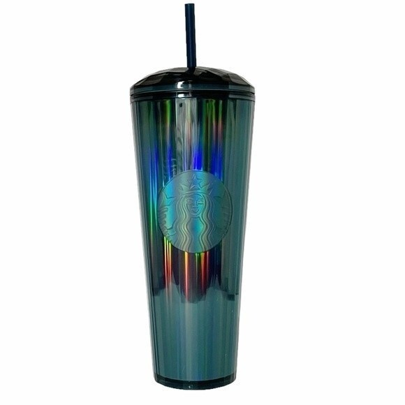 NWT Starbucks Ocean Kaleidoscope Iridescent Domed Lid Venti Cold Cup Blue Green - Picture 1 of 9